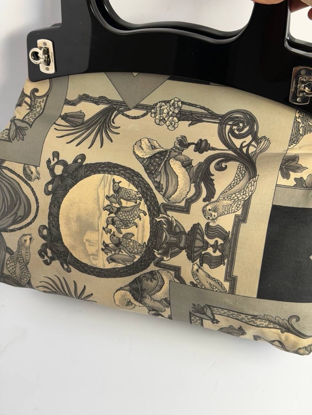 Salvatore Ferragamo Convertible Archival Scarf-Print Canvas Top Handle Bag - Picture 7 of 15